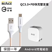 【REAICE】 PD20W 快速充電頭+USB-A &Type-C耐用編織充電線  橙色