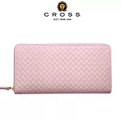 【CROSS】台灣總經銷 限量1折起 頂級小牛皮編織紋拉鍊長夾 海倫系列 全新專櫃展示品 (水晶玫瑰粉 贈禮盒提袋)