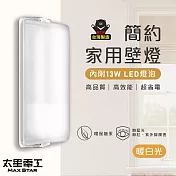 【太星電工】簡約家用壁燈(含E27/13W 暖白光LED燈泡) WHA813L