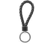 BOTTEGA VENETA 新款銀釦小羊皮編織鑰匙圈 (黑色)