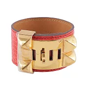 HERMES 鱷魚皮 鉚釘金釦CDC手環 展示品 (S)(粉橘色) (粉橘色)