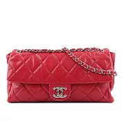 chanel 銀色cc logo 荔枝牛皮大款口蓋包 展示品 (紅色)