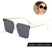 【SUNS】韓版個性ins墨鏡 時尚方形無框金屬墨鏡 高質感金屬框 抗UV400 S518 米腳灰片
