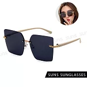 【SUNS】韓版個性ins墨鏡 時尚方形無框金屬墨鏡 高質感金屬框 抗UV400 S518 黑灰片米腳