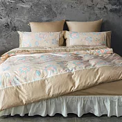 【麗塔寢飾】60支紗精梳棉 雙人床包薄被套四件組 花園 米色