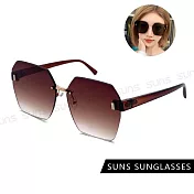 【SUNS】韓版個性ins墨鏡 時尚多邊形無框金屬墨鏡 高質感金屬框 抗UV400 S523 茶腳茶片
