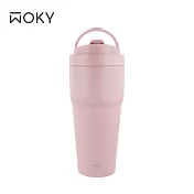 【WOKY 沃廚】–[●●]渾圓杯 鈦陶瓷款770ml(附彈跳&矽膠粗吸管) 黛粉