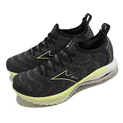 Mizuno 慢跑鞋 Wave Neo Wind 男鞋 黑 黃 襪套式 回彈 運動鞋 美津濃 J1GC2278-52 29cm BLACK/YELLOW