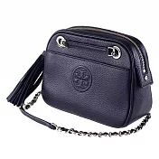 TORY BURCH 流蘇皮革鍊帶肩斜包-深藍