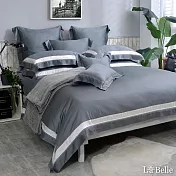 義大利La Belle《法式主義》加大天絲拼接四件式防蹣抗菌吸濕排汗兩用被床包組-灰色