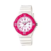 CASIO 卡西歐 LRW-200H 時尚活力亮面錶帶輕巧防水手錶(輕巧防水手錶) 粉紅框白底