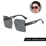 【SUNS】韓版個性ins墨鏡 時尚方形切邊金屬墨鏡 高質感金屬框 抗UV400 S814 黑框灰片