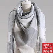 Seoul Show首爾秀 三角形經典格紋仿羊絨男女圍巾披肩  淺灰