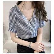 【BJ COLLECTION】日系經典款格子上衣BJC30010 (2色) M 藍色