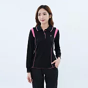 【遊遍天下】MIT台灣製女款顯瘦抗UV防曬吸濕排汗機能長袖POLO衫(GL1010) XL 黑粉