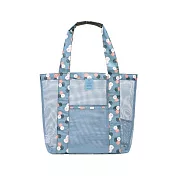 DF Queenin日韓 - 大容量戶外旅行收納單肩斜背透明網眼沙灘手提包-共4色 藍色花朵