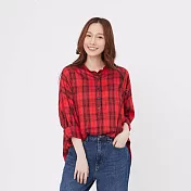 好我 Tracy半開襟寬版八分袖襯衫 紅格紋