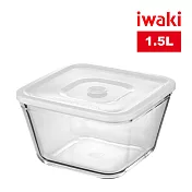 【iwaki】日本品牌耐熱玻璃微波密封保鮮盒 方形白蓋-1.5L(原廠總代理)