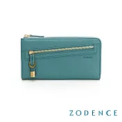 ZODENCE 進口牛皮斜拉鍊長夾 湖綠