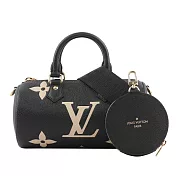 LV Papillon BB Monogram 雙色牛皮迷你圓筒包 M45980 (黑色/米色)