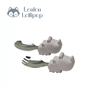 Loulou Lollipop 動物造型 304不鏽鋼學習訓練叉匙組 -  害羞犀牛