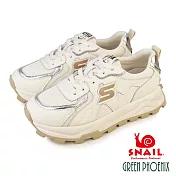 【SNAIL蝸牛】女 休閒鞋 綁帶 異質拼接 厚底 EU36 米色