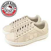 【HELLO KITTY】女 休閒鞋 板鞋 凱蒂貓 刺繡蝴蝶結 綁帶 台灣製 JP23 卡其色