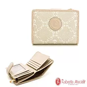 Roberto Mocali - 義大利諾貝兔芝士乳霜系列多功能11卡舌釦拉鍊短夾 米白