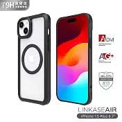 ABSOLUTE LINKASEAIR iPhone15 Plus 6.7吋 超越軍規防摔9H高硬度大猩猩玻璃保護殼 低調感霧黑