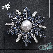 【伊飾童話】珍珠雪花＊水晶鑽別針胸針/藍