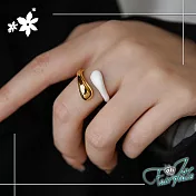 【伊飾童話】水滴撞色＊鈦鋼鍍金開口戒指/美規 6 白色