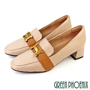 【GREEN PHOENIX】女 跟鞋 包鞋 樂幅鞋 小皮鞋 粗跟 全真皮 小羊皮 台灣製 US8 芋色