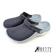 【Pretty】男女 女大尺碼 洞洞鞋 雨鞋 防水鞋 布希鞋 拖鞋 涼鞋 穆勒鞋 兩穿式 US5 深藍色