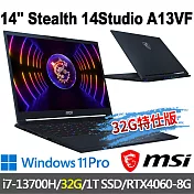 msi Stealth 14Studio A13VF-021TW 14吋電競筆電(i7-13700H/32G/1T SSD/RTX4060-8G/W11P-32G特仕版)