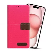 Xmart for iPhone 15 Plus 度假浪漫風支架皮套 桃紅
