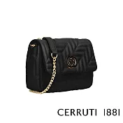 【Cerruti 1881】限量2折 義大利頂級小牛皮側背包肩背包 全新專櫃展示品(黑色 CEBA05968M)