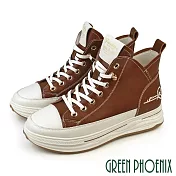 【GREEN PHOENIX】女 短靴 休閒鞋 高筒 全真皮 減壓鞋墊 EU37 咖啡色