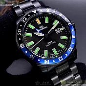 WAKMANN威克曼瑞士錶,編號：WA00028,44mm圓形黑精鋼錶殼黑色錶盤精鋼深黑色錶帶