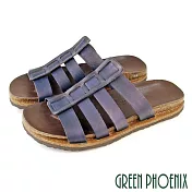 【GREEN PHOENIX】男 拖鞋 全真皮 魚骨 鏤空 平底 純手工 臺灣製 EU40 牛仔