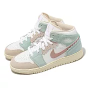 Nike 休閒鞋 Air Jordan 1 Mid SE GS 女鞋 大童鞋 粉 綠 花邊 麂皮 AJ1 DZ5361-100