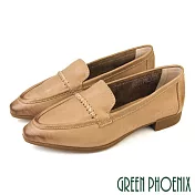 【GREEN PHOENIX】女 樂福鞋 小皮鞋 休閒鞋 包鞋 便鞋 尖頭 真皮 復古 EU38 杏色