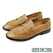 【GREEN PHOENIX】女 樂福鞋 小皮鞋 休閒鞋 便鞋 尖頭 學院風 真皮 復古 平底 EU36 棕色