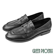 【GREEN PHOENIX】女 樂福鞋 小皮鞋 休閒鞋 便鞋 尖頭 學院風 真皮 復古 平底 EU36 黑色