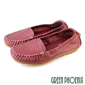 【GREEN PHOENIX】女 平底鞋 莫卡辛 豆豆鞋 懶人鞋 休閒鞋 便鞋 全真皮 台灣製 EU37 磚紅色6
