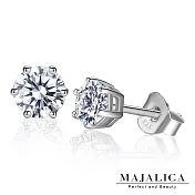 Majalica 925純銀耳環 六爪單鑽 擬真鑽0.8克拉 PF6135-4 無 925純銀鍍白金8MM一對