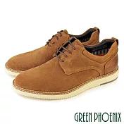 【GREEN PHOENIX】男 休閒鞋 休閒皮鞋 反毛皮 牛麂皮 真皮 綁帶 EU42 棕色