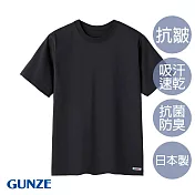 【日本GUNZE】男士抗皺吸濕快乾圓領T(MCB513-BLK) M 黑色