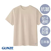 【日本GUNZE】男士抗皺吸濕快乾圓領T(MCB513-CMB) M 米色