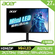 Acer XV275U P3 27型HDR1000電競螢幕(2K,170Hz,VA,HDMI,DP,無內建喇叭)