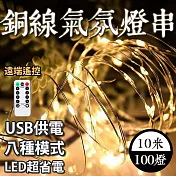 [野一夏] USB銅線氣氛燈燈串LED-附遙控器 10米100燈 派對佈置 戶外 氣氛燈 銅線燈 庭園燈